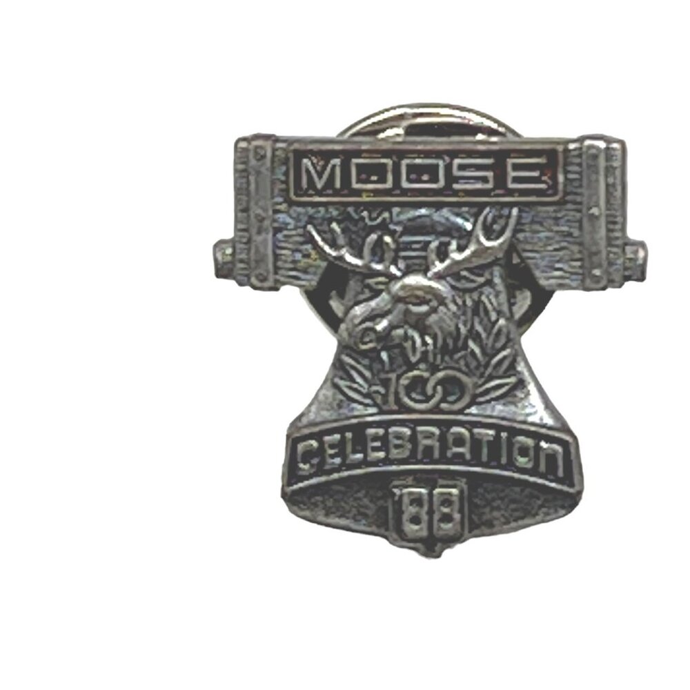 Vintage Moose Pin 100th Year Celebration Anniversary Silver Tone 1988 Lapel Pin‎